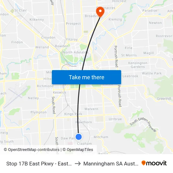 Stop 17B East Pkwy - East side to Manningham SA Australia map