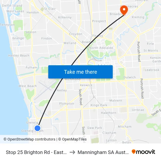 Stop 25 Brighton Rd - East side to Manningham SA Australia map