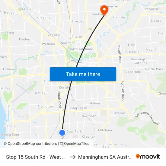 Stop 15 South Rd - West side to Manningham SA Australia map