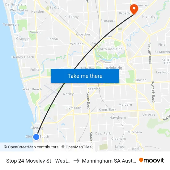 Stop 24 Moseley St - West side to Manningham SA Australia map