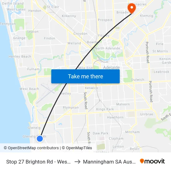 Stop 27 Brighton Rd - West side to Manningham SA Australia map