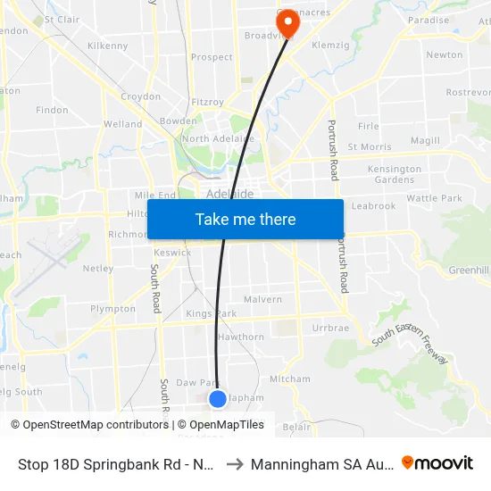 Stop 18D Springbank Rd - North side to Manningham SA Australia map