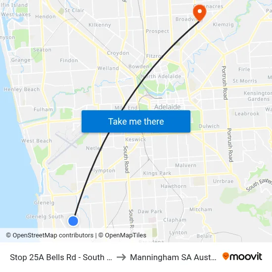 Stop 25A Bells Rd - South side to Manningham SA Australia map