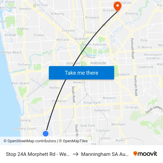 Stop 24A Morphett Rd - West side to Manningham SA Australia map