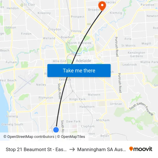 Stop 21 Beaumont St - East side to Manningham SA Australia map