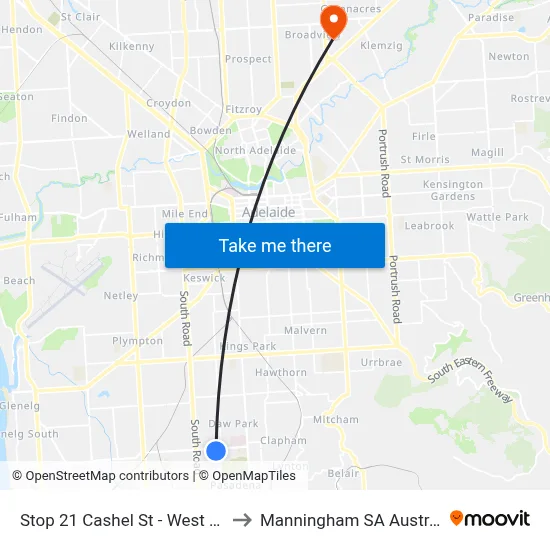 Stop 21 Cashel St - West side to Manningham SA Australia map