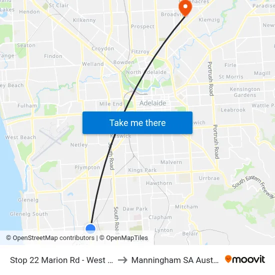 Stop 22 Marion Rd - West side to Manningham SA Australia map
