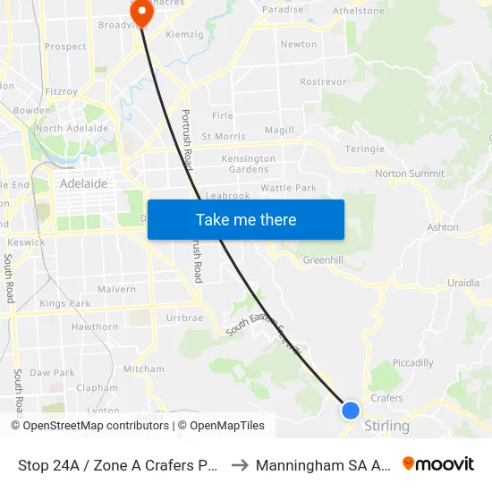 Stop 24A / Zone A Crafers Park N Ride to Manningham SA Australia map
