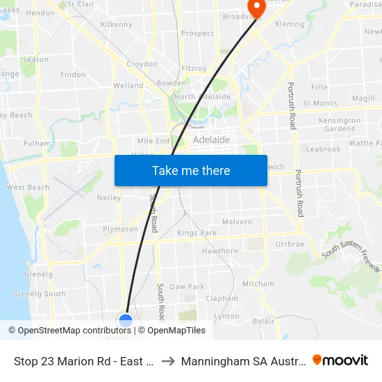 Stop 23 Marion Rd - East side to Manningham SA Australia map