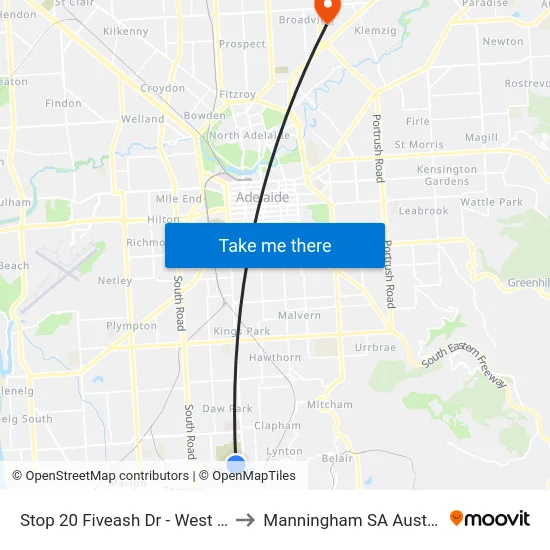 Stop 20 Fiveash Dr - West side to Manningham SA Australia map