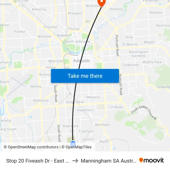 Stop 20 Fiveash Dr - East side to Manningham SA Australia map