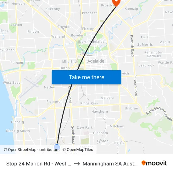 Stop 24 Marion Rd - West side to Manningham SA Australia map