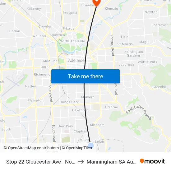 Stop 22 Gloucester Ave - North side to Manningham SA Australia map
