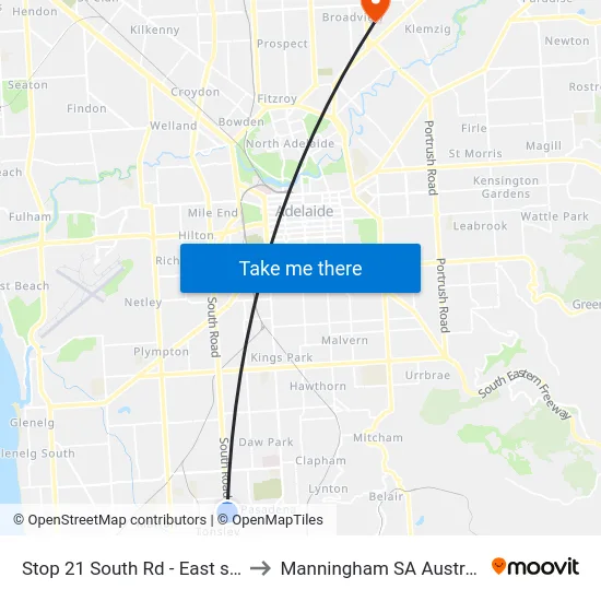 Stop 21 South Rd - East side to Manningham SA Australia map