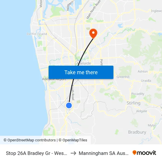 Stop 26A Bradley Gr - West side to Manningham SA Australia map