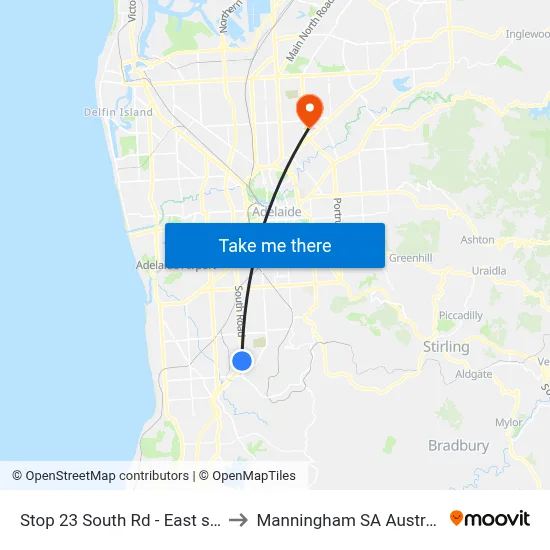 Stop 23 South Rd - East side to Manningham SA Australia map