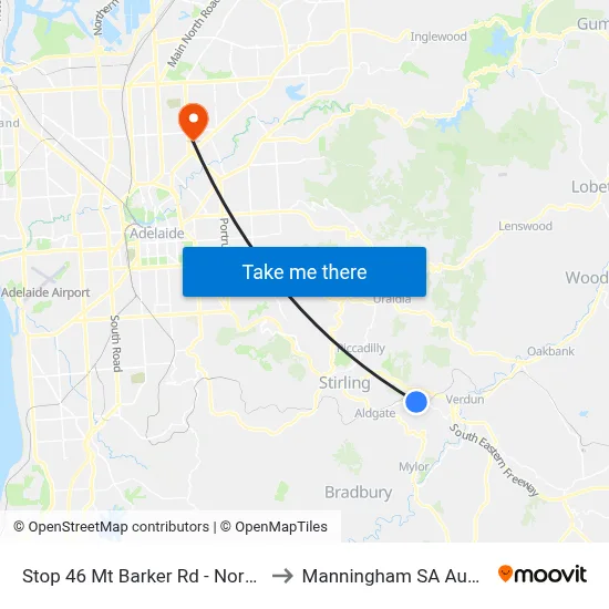Stop 46 Mt Barker Rd - North side to Manningham SA Australia map