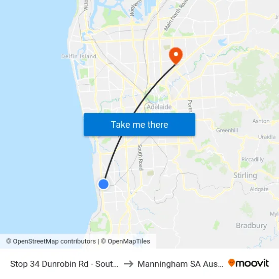Stop 34 Dunrobin Rd - South side to Manningham SA Australia map