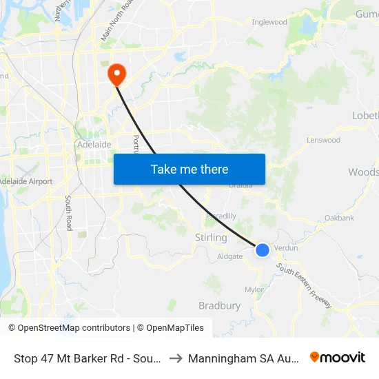 Stop 47 Mt Barker Rd - South side to Manningham SA Australia map