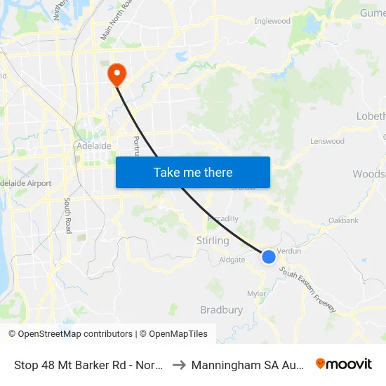 Stop 48 Mt Barker Rd - North side to Manningham SA Australia map