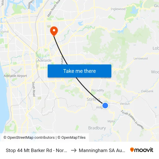 Stop 44 Mt Barker Rd - North side to Manningham SA Australia map