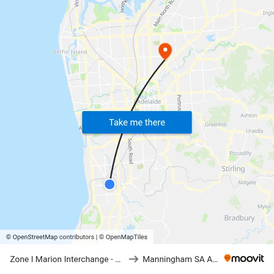 Zone I Marion Interchange - South side to Manningham SA Australia map