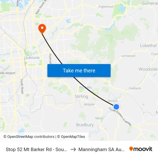 Stop 52 Mt Barker Rd - South side to Manningham SA Australia map