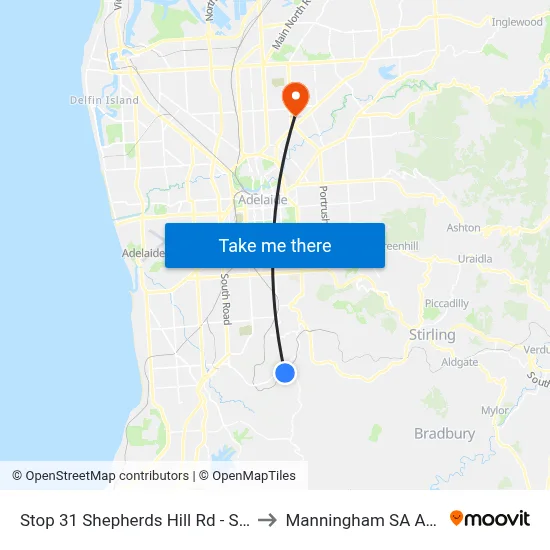 Stop 31 Shepherds Hill Rd - South side to Manningham SA Australia map