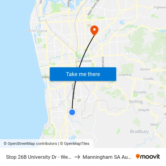Stop 26B University Dr - West side to Manningham SA Australia map