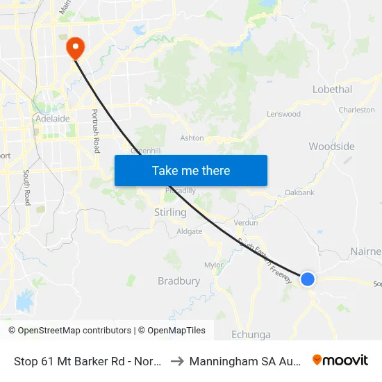 Stop 61 Mt Barker Rd - North side to Manningham SA Australia map