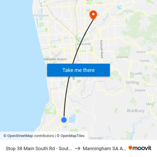 Stop 38 Main South Rd - South East side to Manningham SA Australia map