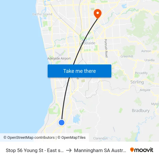 Stop 56 Young St - East side to Manningham SA Australia map