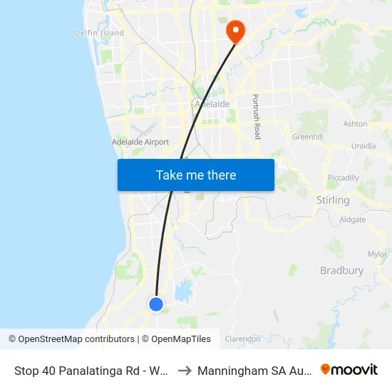 Stop 40 Panalatinga Rd - West side to Manningham SA Australia map