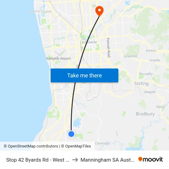 Stop 42 Byards Rd - West side to Manningham SA Australia map