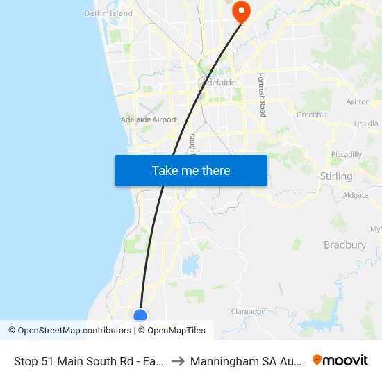 Stop 51 Main South Rd - East side to Manningham SA Australia map