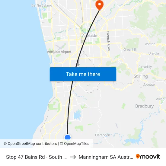 Stop 47 Bains Rd - South side to Manningham SA Australia map