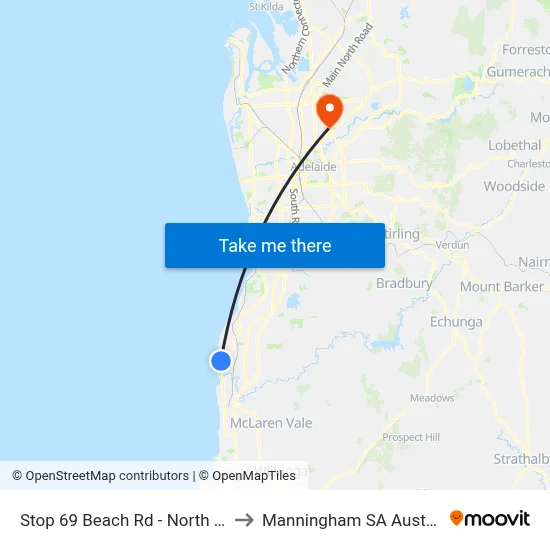 Stop 69 Beach Rd - North side to Manningham SA Australia map
