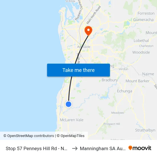 Stop 57 Penneys Hill Rd - North side to Manningham SA Australia map