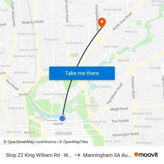 Stop Z2 King William Rd - West side to Manningham SA Australia map