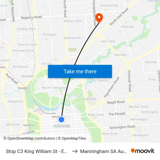 Stop C3 King William St - East side to Manningham SA Australia map