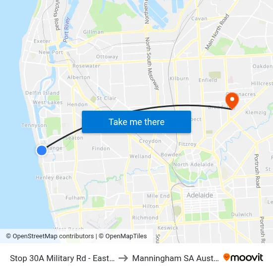Stop 30A Military Rd - East side to Manningham SA Australia map