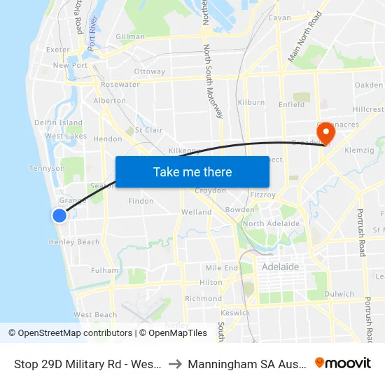 Stop 29D Military Rd - West side to Manningham SA Australia map