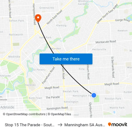 Stop 15 The Parade - South side to Manningham SA Australia map