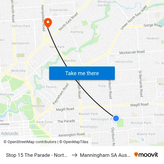 Stop 15 The Parade - North side to Manningham SA Australia map