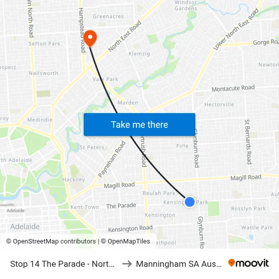 Stop 14 The Parade - North side to Manningham SA Australia map