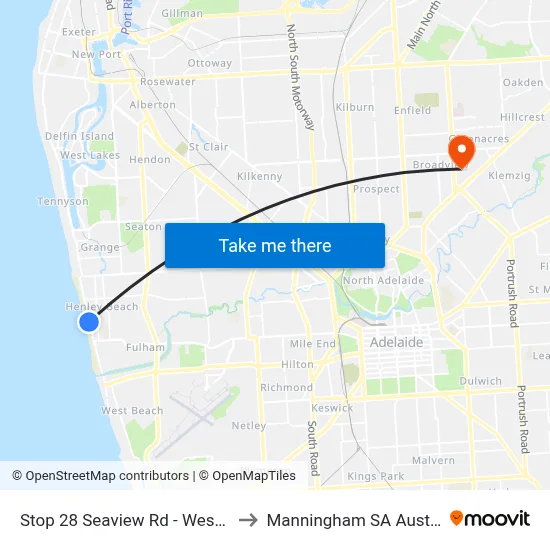 Stop 28 Seaview Rd - West side to Manningham SA Australia map
