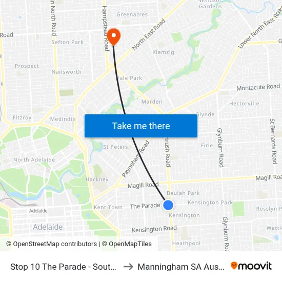 Stop 10 The Parade - South side to Manningham SA Australia map