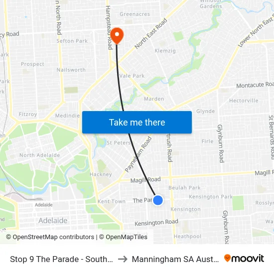 Stop 9 The Parade - South side to Manningham SA Australia map