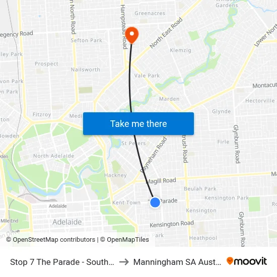 Stop 7 The Parade - South side to Manningham SA Australia map