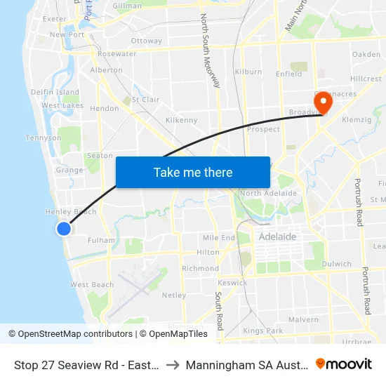 Stop 27 Seaview Rd - East side to Manningham SA Australia map